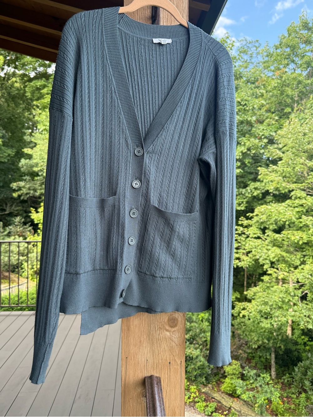 Splendid Forest Green Cable Cardigan Size Large